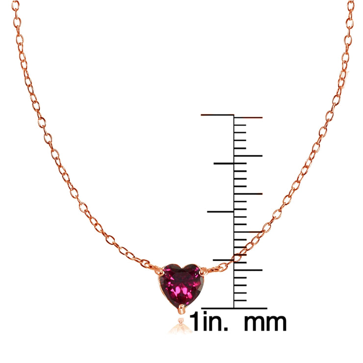 Rose Gold Flashed Sterling Silver Small Dainty Created Ruby Heart Choker Necklace
