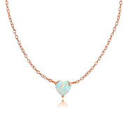 Rose Gold Flashed Sterling Silver Small Dainty Created White Opal Heart Choker Necklace
