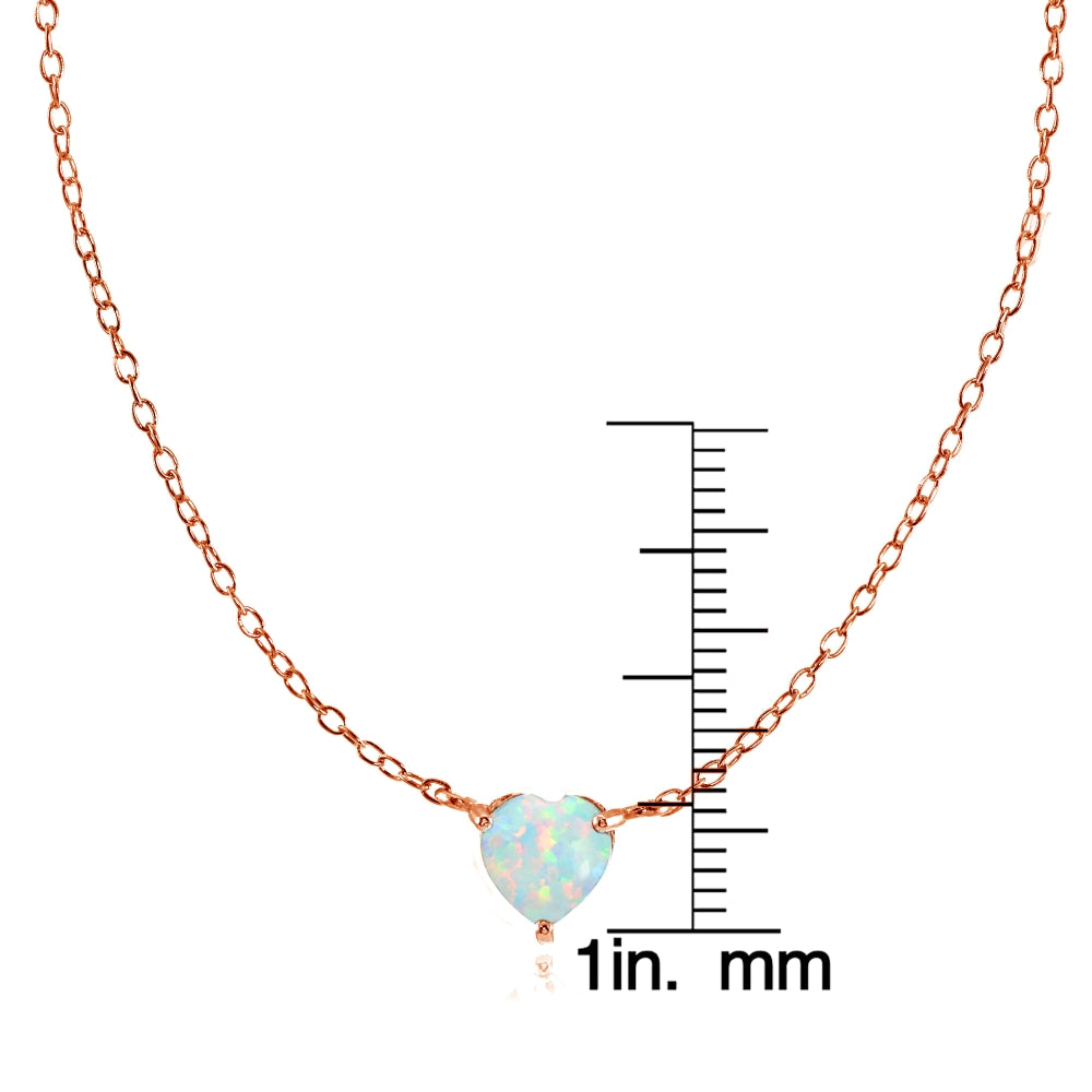 Rose Gold Flashed Sterling Silver Small Dainty Created White Opal Heart Choker Necklace-3