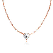Rose Gold Flashed Sterling Silver Small Dainty Cubic Zirconia Heart Choker Necklace