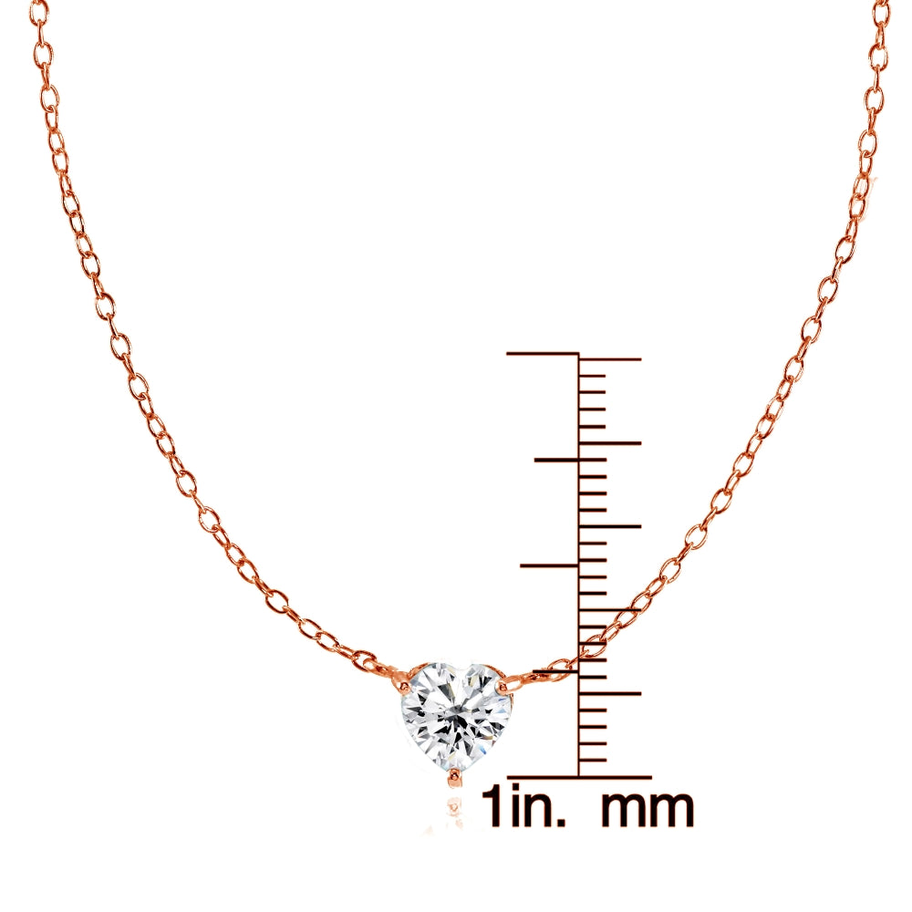 Rose Gold Flashed Sterling Silver Small Dainty Cubic Zirconia Heart Choker Necklace-3