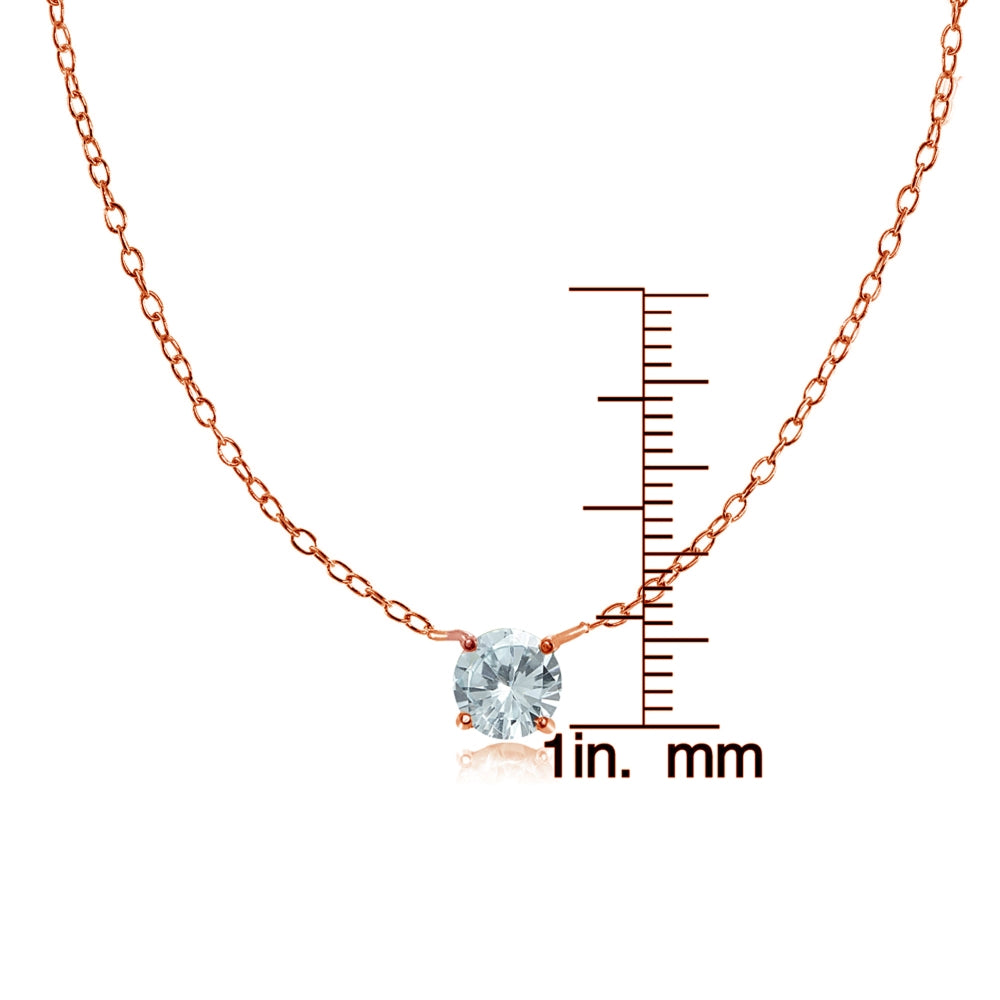 Rose Gold Flashed Sterling Silver Small Dainty Round Aquamarine Choker Necklace-3
