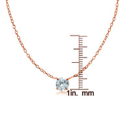 Rose Gold Flashed Sterling Silver Small Dainty Round Aquamarine Choker Necklace