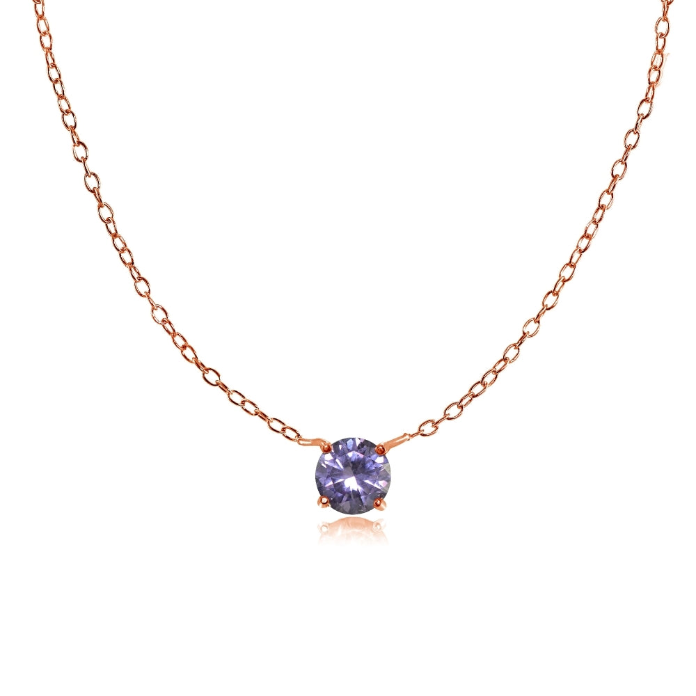 Rose Gold Flashed Sterling Silver Small Dainty Round Created Alexandrite Choker Necklace