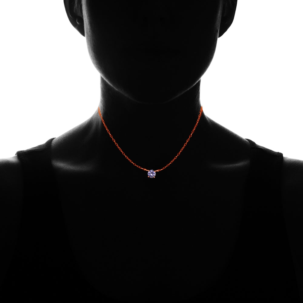 Rose Gold Flashed Sterling Silver Small Dainty Round Created Alexandrite Choker Necklace-2