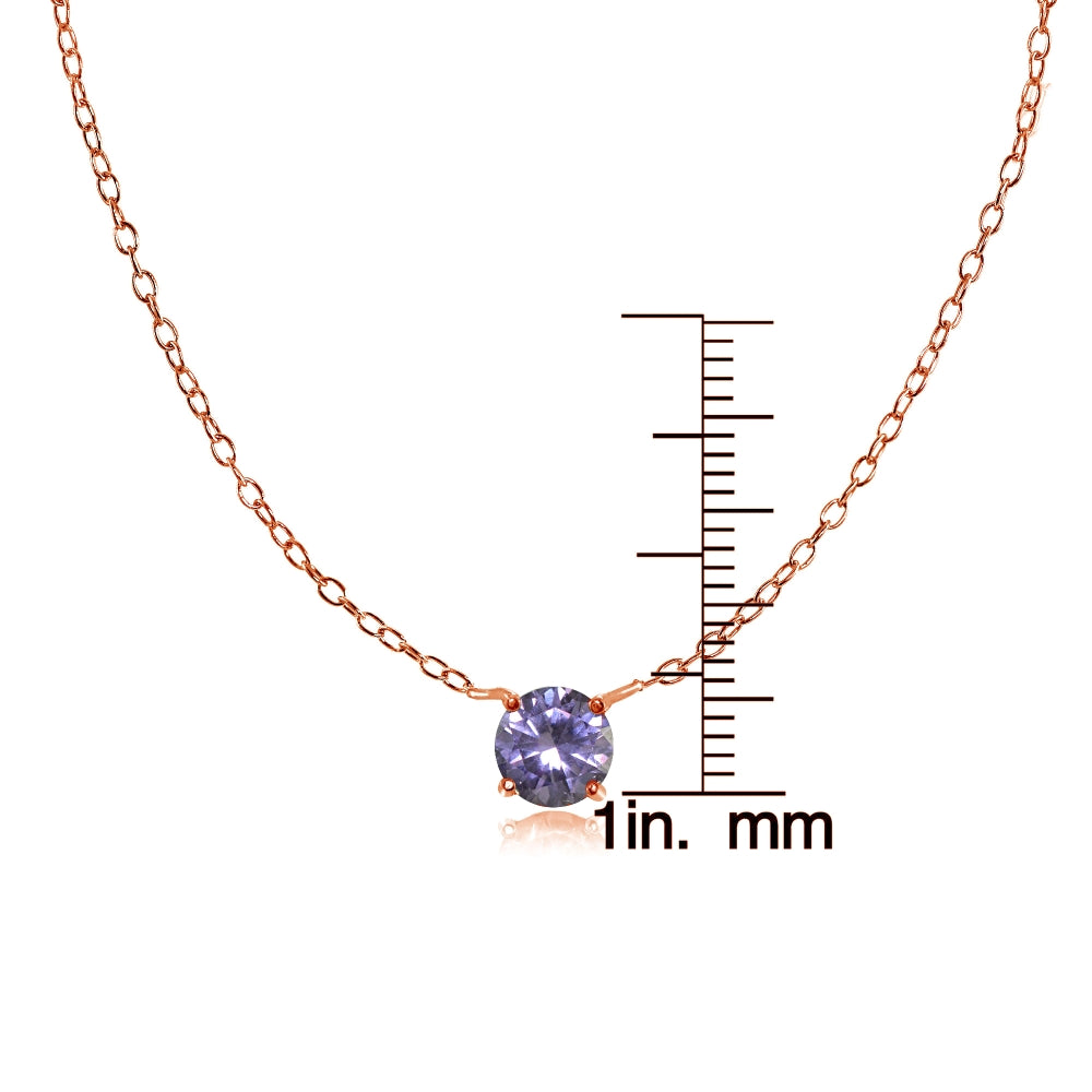 Rose Gold Flashed Sterling Silver Small Dainty Round Created Alexandrite Choker Necklace-3