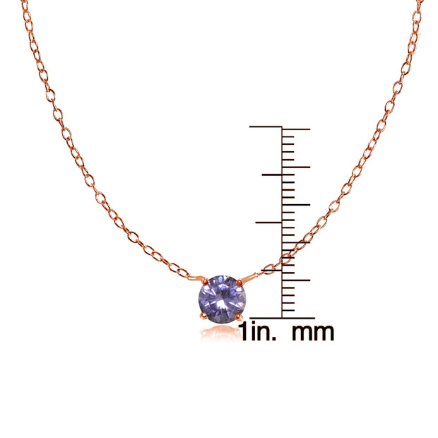 Rose Gold Flashed Sterling Silver Small Dainty Round Created Alexandrite Choker Necklace