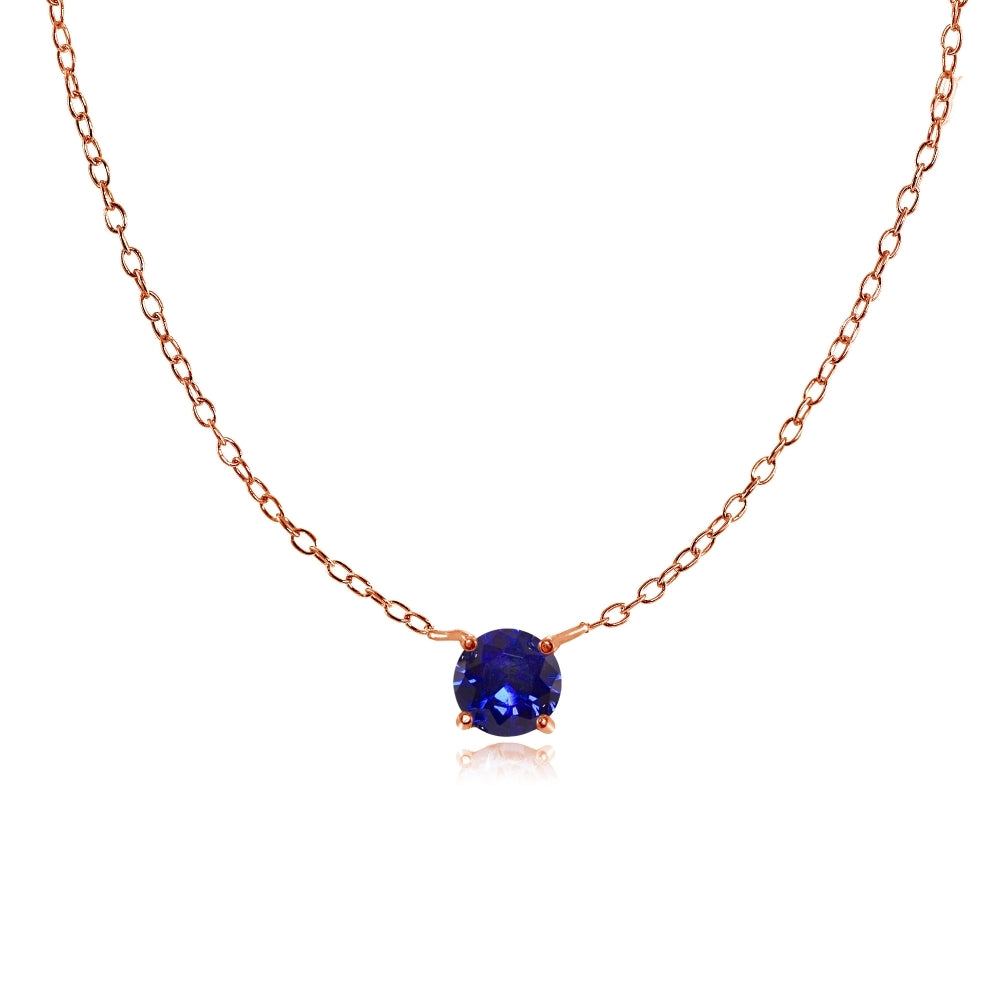Rose Gold Flashed Sterling Silver Small Dainty Round Created Blue Sapphire Choker Necklace