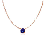 Rose Gold Flashed Sterling Silver Small Dainty Round Created Blue Sapphire Choker Necklace