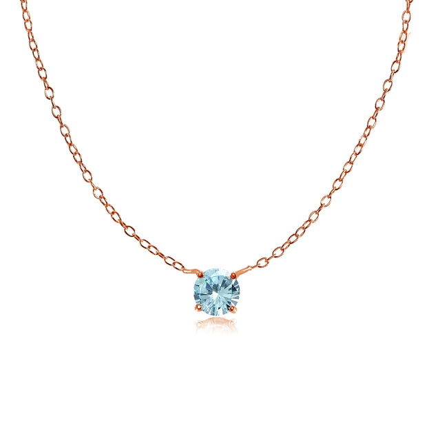 Rose Gold Flashed Sterling Silver Small Dainty Round Blue Topaz Choker Necklace