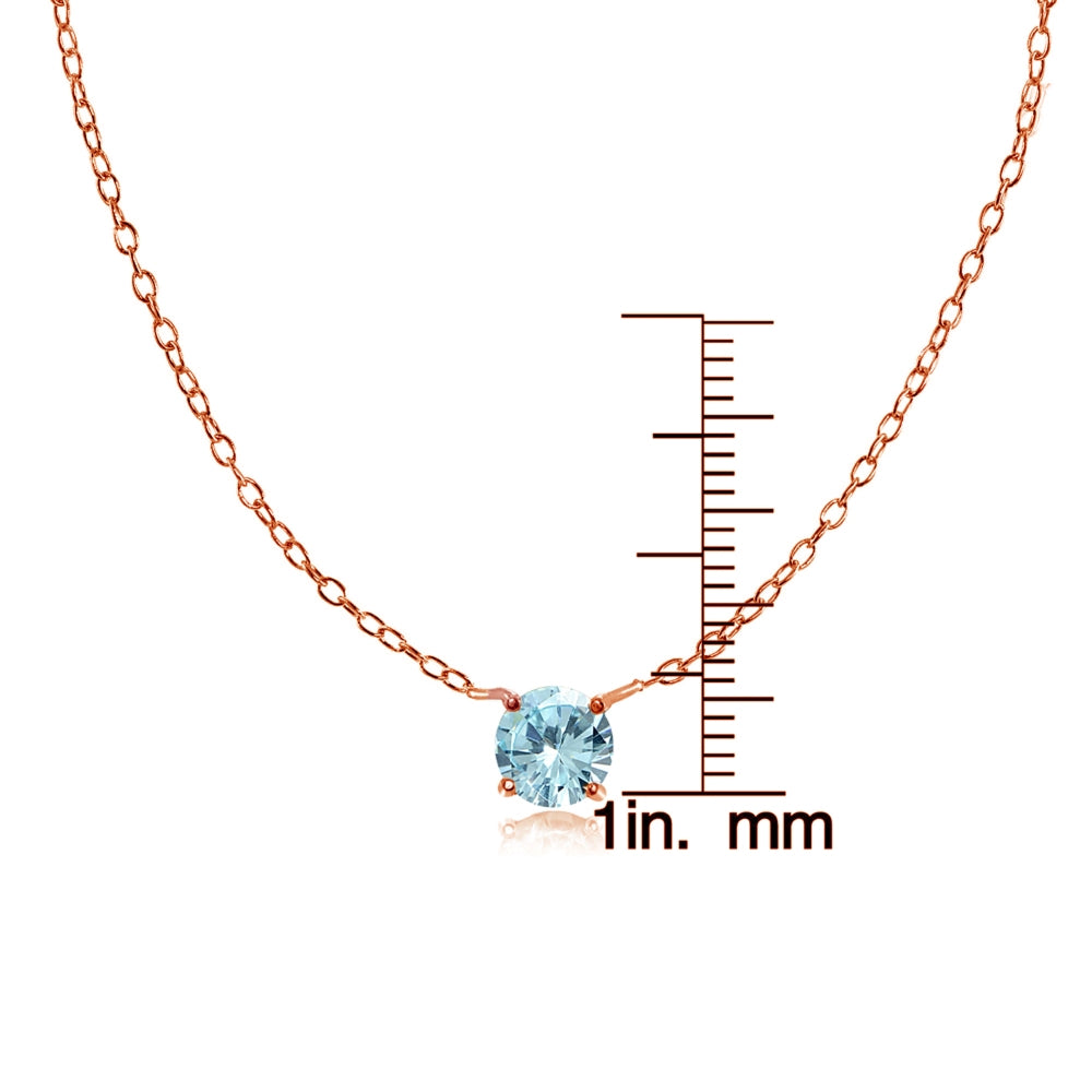 Rose Gold Flashed Sterling Silver Small Dainty Round Blue Topaz Choker Necklace-3
