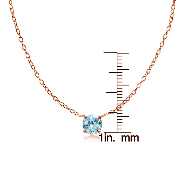 Rose Gold Flashed Sterling Silver Small Dainty Round Blue Topaz Choker Necklace