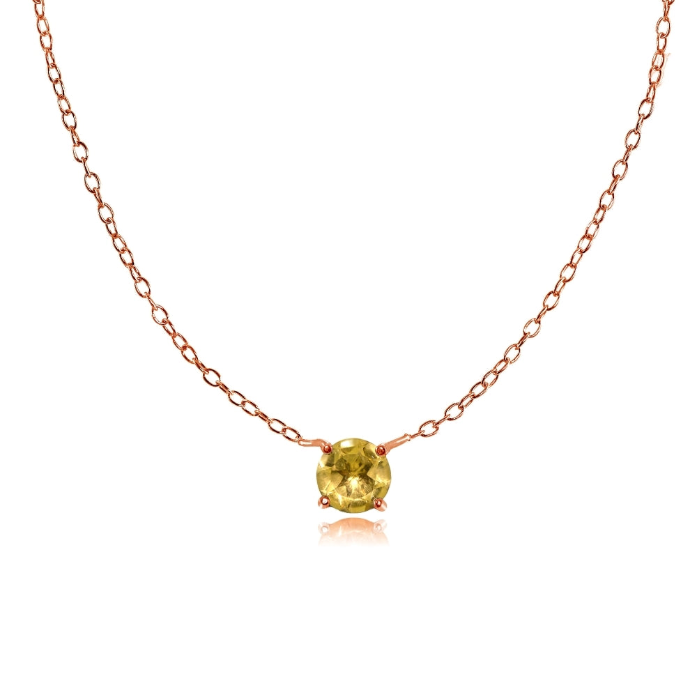 Rose Gold Flashed Sterling Silver Small Dainty Round Citrine Choker Necklace