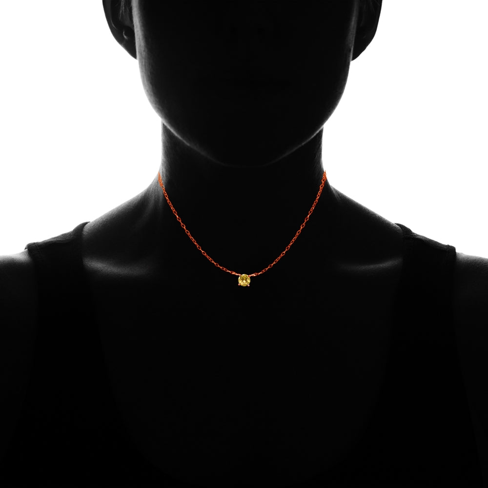 Rose Gold Flashed Sterling Silver Small Dainty Round Citrine Choker Necklace-2