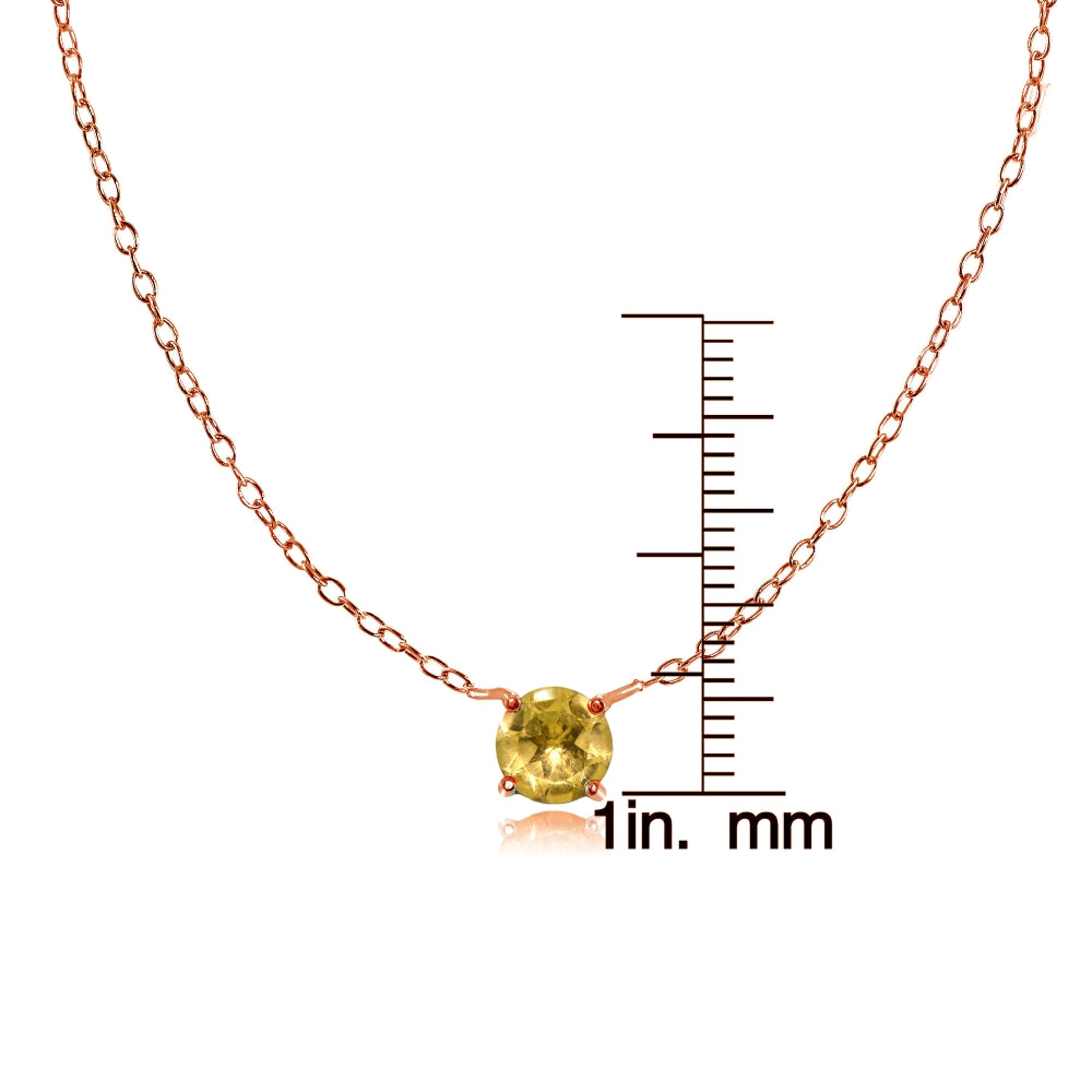 Rose Gold Flashed Sterling Silver Small Dainty Round Citrine Choker Necklace-3