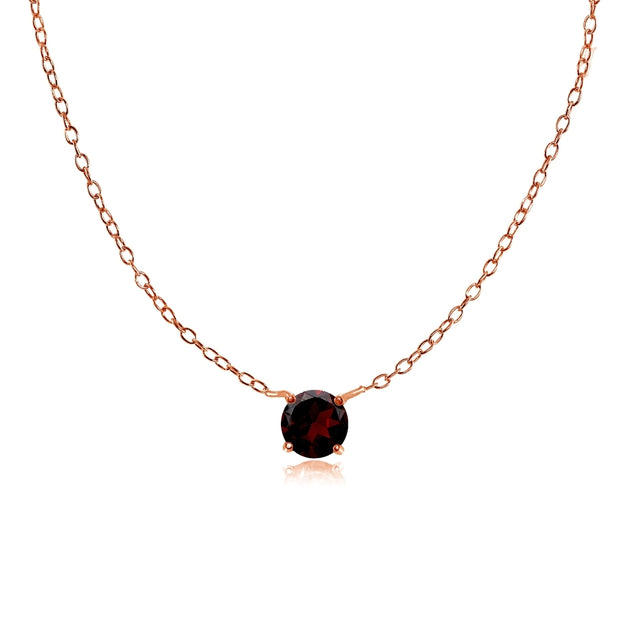 Rose Gold Flashed Sterling Silver Small Dainty Round Garnet Choker Necklace
