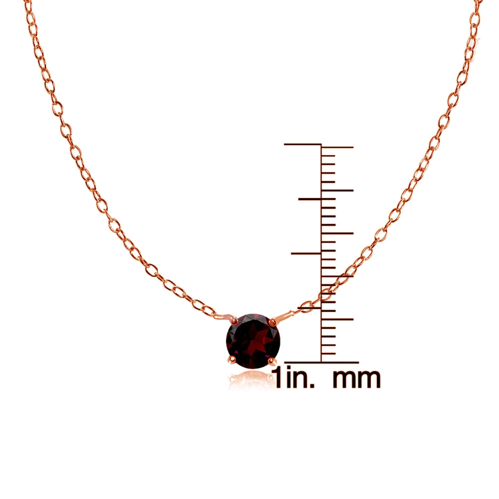 Rose Gold Flashed Sterling Silver Small Dainty Round Garnet Choker Necklace-3