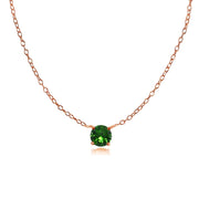 Rose Gold Flashed Sterling Silver Small Dainty Round Simulated Emerald Choker Necklace