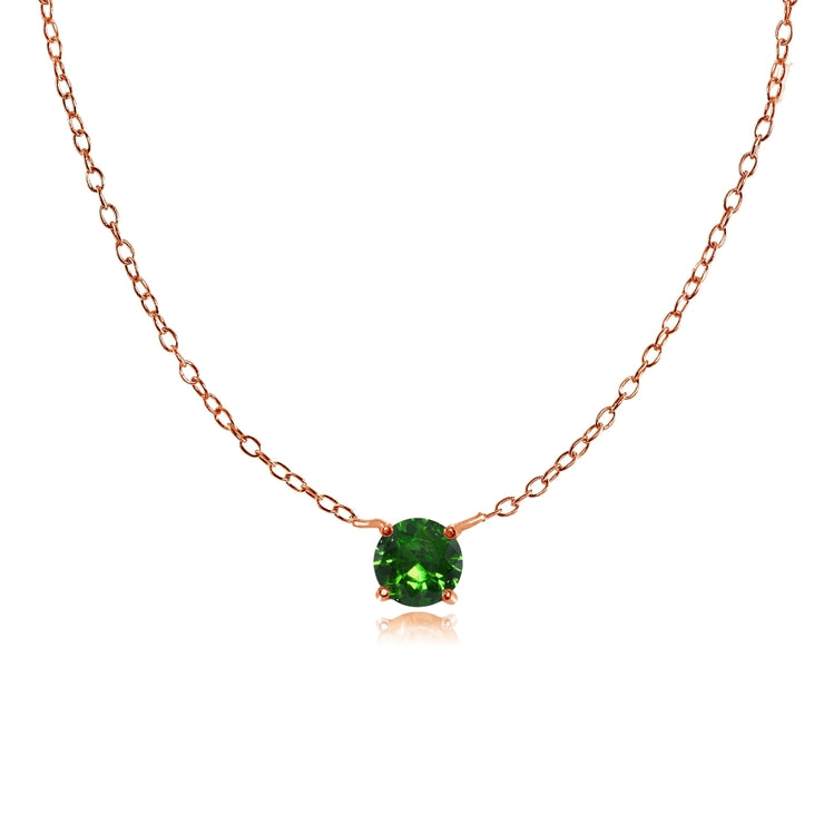 Rose Gold Flashed Sterling Silver Small Dainty Round Simulated Emerald Choker Necklace