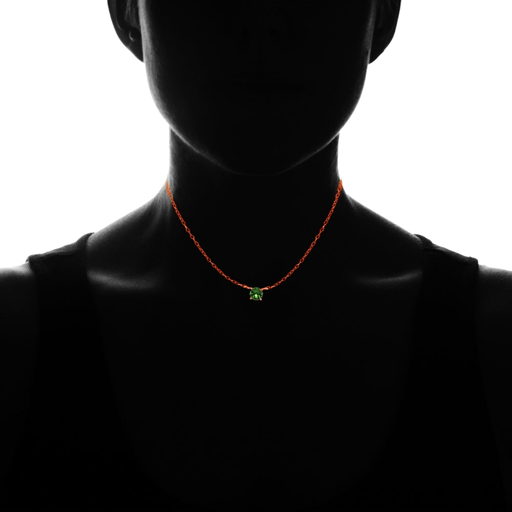Rose Gold Flashed Sterling Silver Small Dainty Round Simulated Emerald Choker Necklace-2