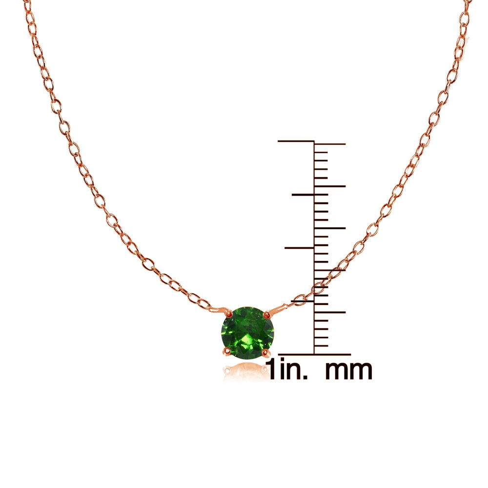 Rose Gold Flashed Sterling Silver Small Dainty Round Simulated Emerald Choker Necklace-3