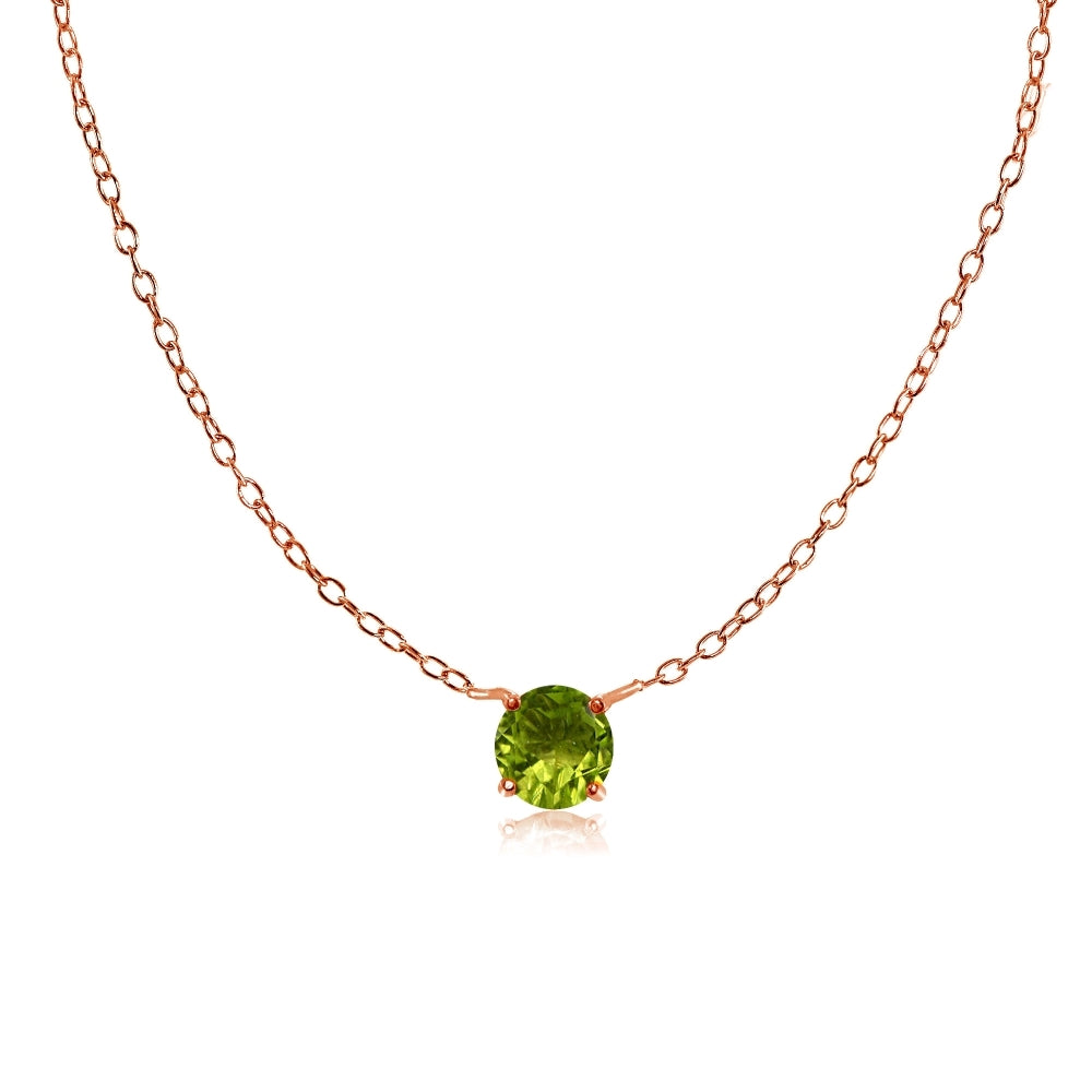 Rose Gold Flashed Sterling Silver Small Dainty Round Peridot Choker Necklace