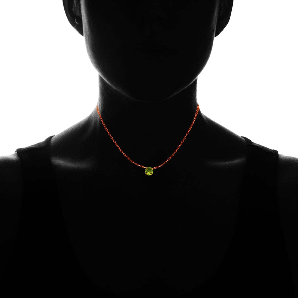 Rose Gold Flashed Sterling Silver Small Dainty Round Peridot Choker Necklace-2