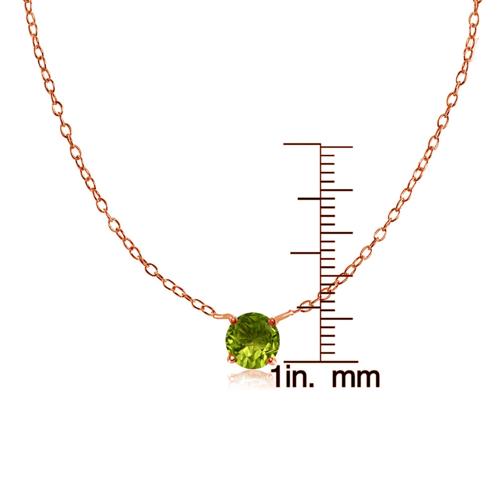 Rose Gold Flashed Sterling Silver Small Dainty Round Peridot Choker Necklace-3