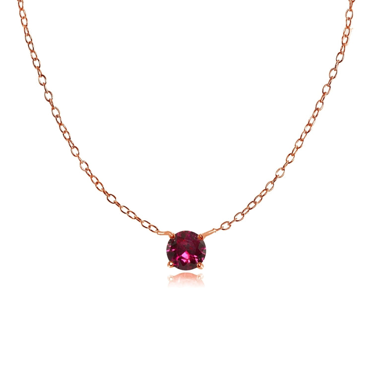 Rose Gold Flashed Sterling Silver Small Dainty Round Created Ruby Choker Necklace