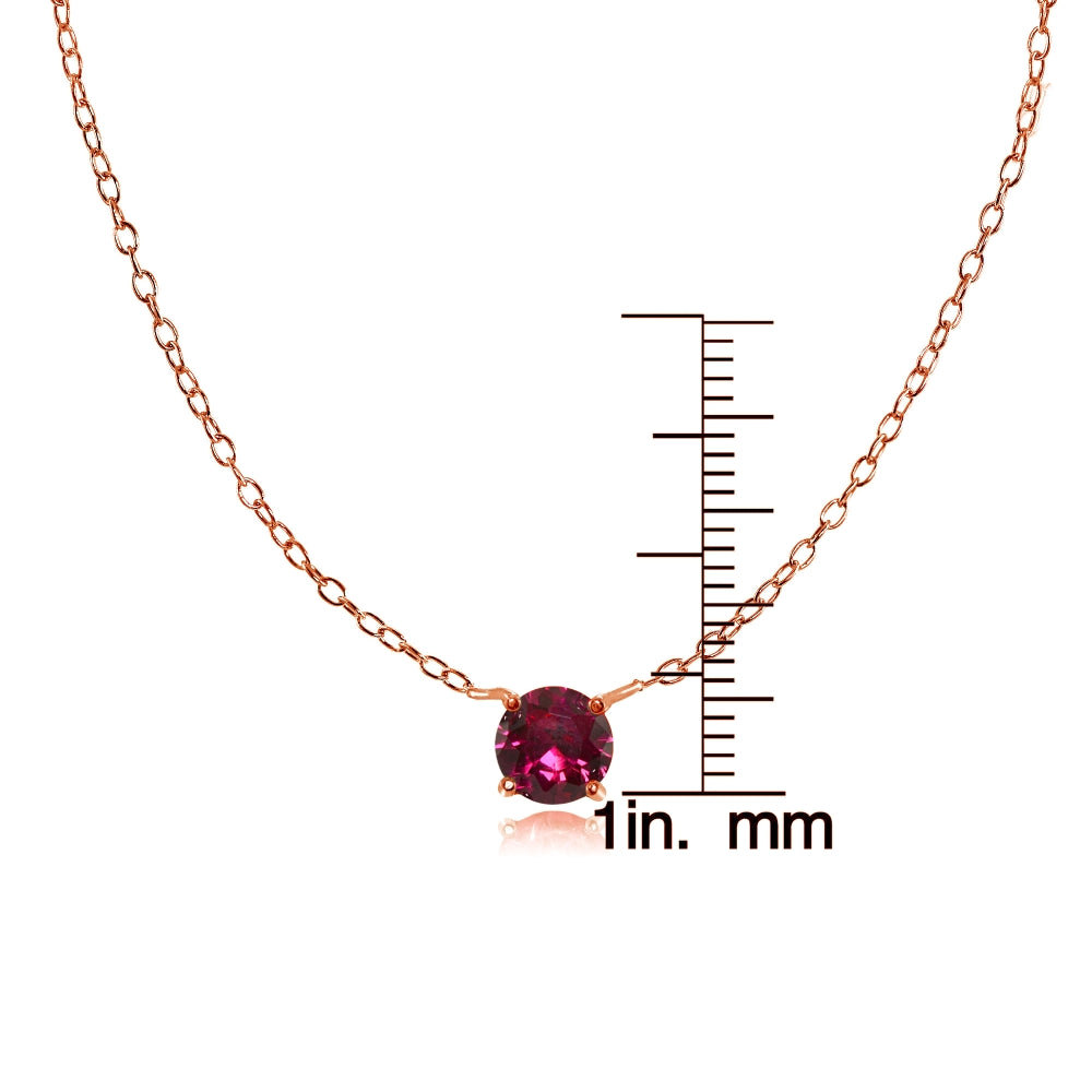 Rose Gold Flashed Sterling Silver Small Dainty Round Created Ruby Choker Necklace-3