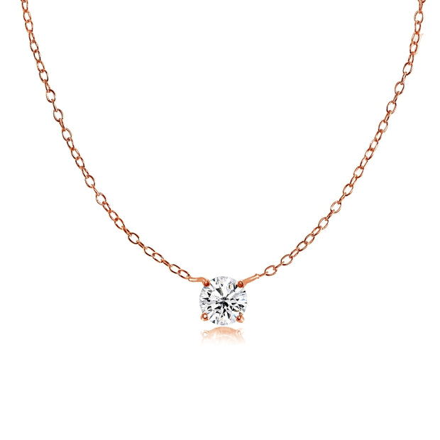 Rose Gold Flashed Sterling Silver Small Dainty Round Cubic Zirconia Choker Necklace