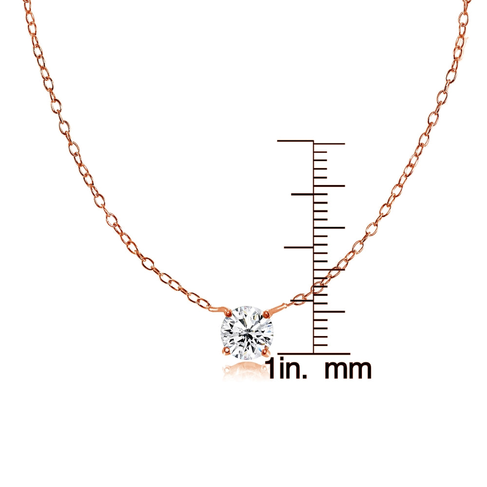 Rose Gold Flashed Sterling Silver Small Dainty Round Cubic Zirconia Choker Necklace-3