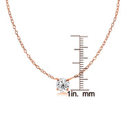 Rose Gold Flashed Sterling Silver Small Dainty Round Cubic Zirconia Choker Necklace