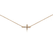 Rose Gold Flashed Sterling Silver Cubic Zirconia Sideways Cross Choker Necklace