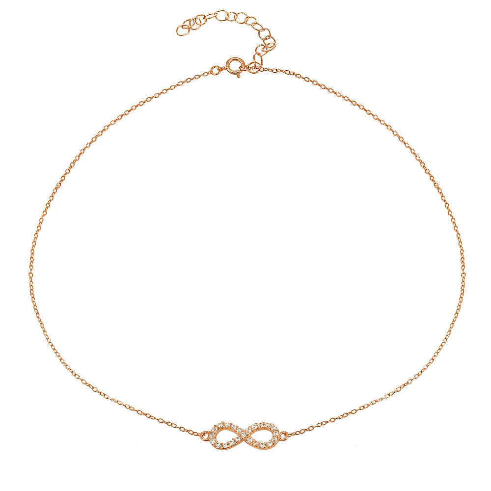 Rose Gold Flashed Sterling Silver Cubic Zirconia Infinity Choker Necklace-2