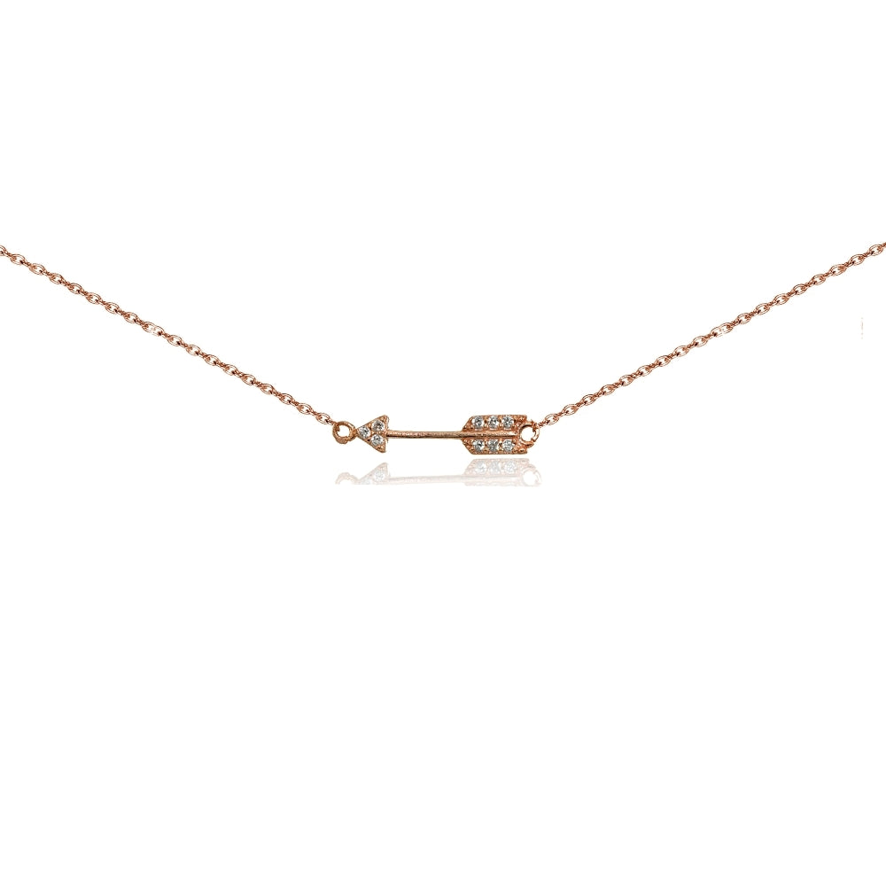 Rose Gold Flashed Sterling Silver Cubic Zirconia Sideways Arrow Choker Necklace