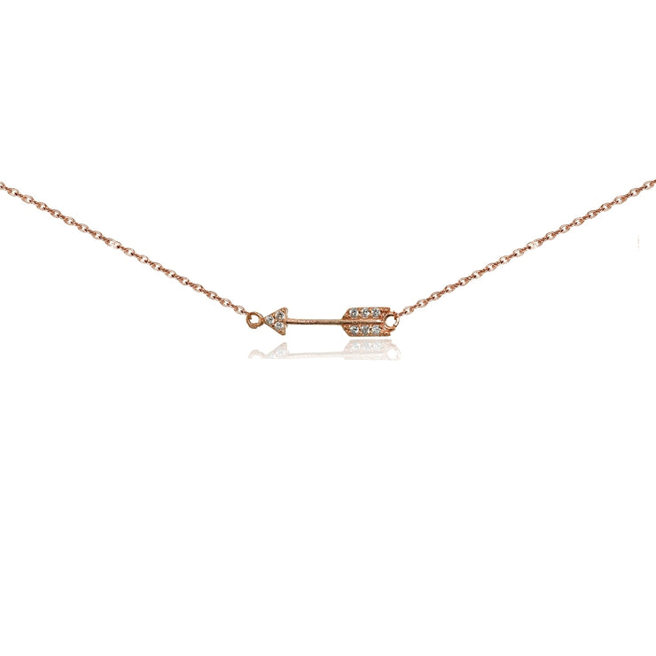 Rose Gold Flashed Sterling Silver Cubic Zirconia Sideways Arrow Choker Necklace