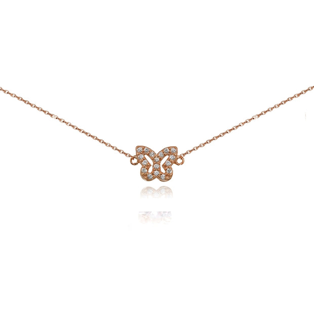 Rose gold Flashed Sterling Silver Cubic Zirconia Butterfly Choker Necklace