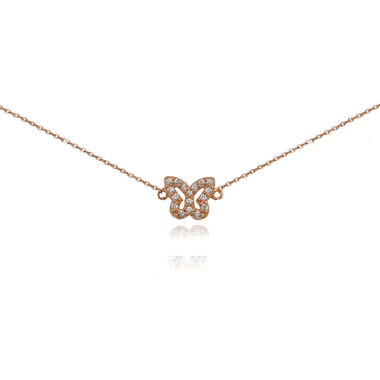 Rose gold Flashed Sterling Silver Cubic Zirconia Butterfly Choker Necklace