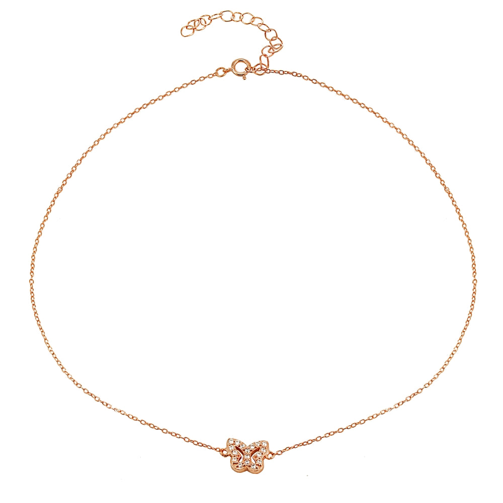 Rose gold Flashed Sterling Silver Cubic Zirconia Butterfly Choker Necklace-2