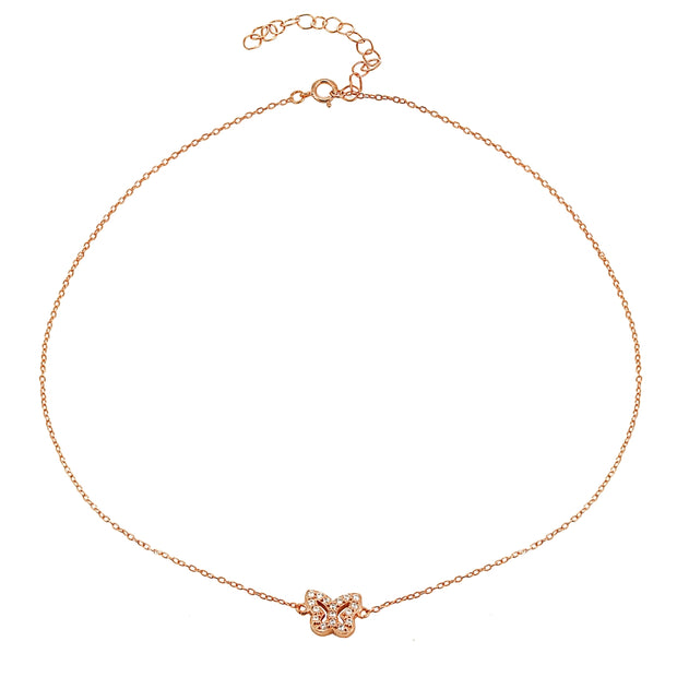 Rose gold Flashed Sterling Silver Cubic Zirconia Butterfly Choker Necklace