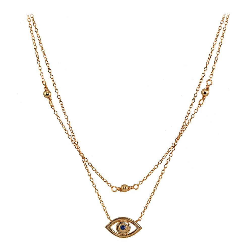Rose Gold Flashed Sterling Silver Blue CZ Evil Eye Layered Choker Necklace