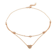 Rose Gold Flashed Sterling Silver Cubic Zirconia Heart Layered Choker Necklace