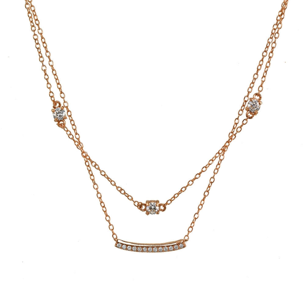 Rose Gold Flashed Sterling Silver Cubic Zirconia Bar Layered Choker Necklace