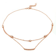 Rose Gold Flashed Sterling Silver Cubic Zirconia Bar Layered Choker Necklace
