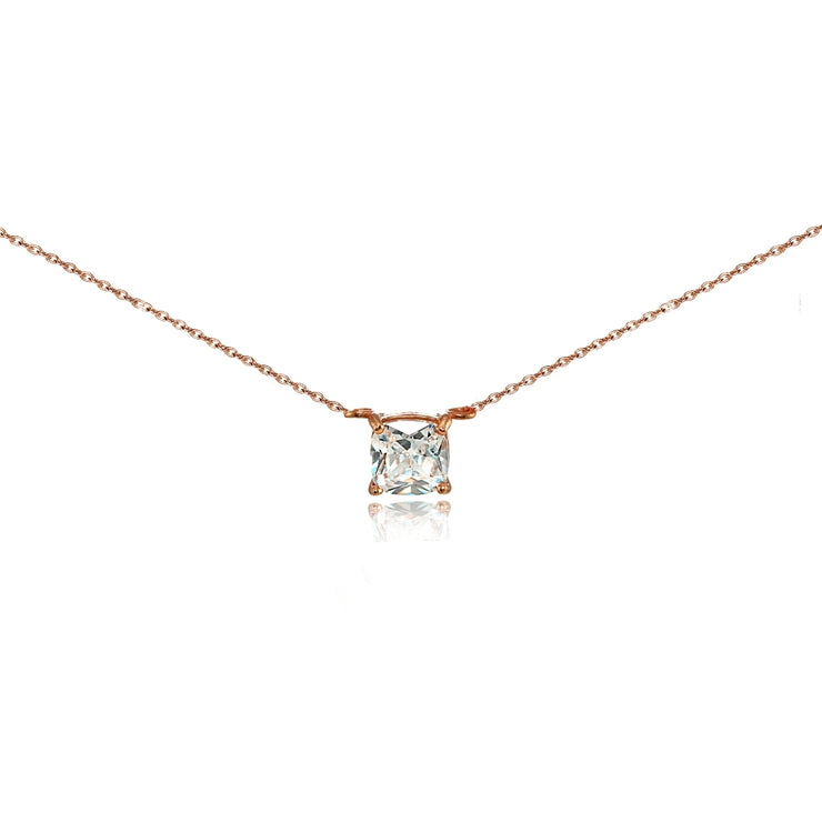 Rose Gold Flashed Sterling Silver Cubic Zirconia 6mm Cushion-cut Necklace