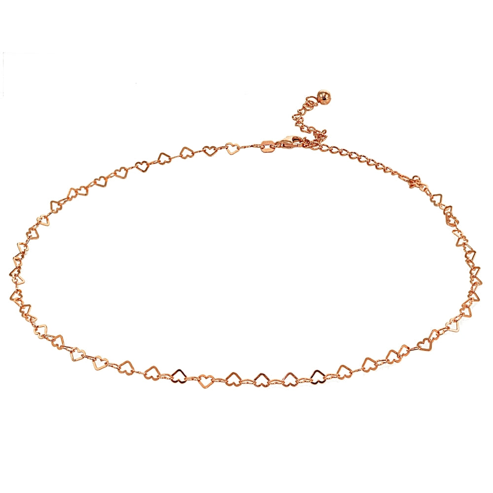 Rose Gold Flashed Sterling Silver Open Heart Italian Chain Choker Necklace