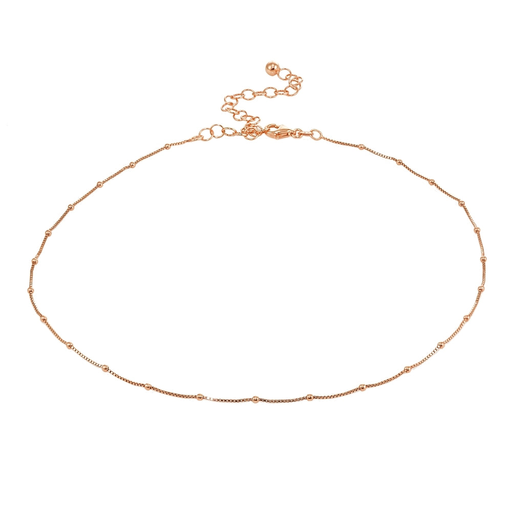 Rose Gold Flashed Sterling Silver Italian Box Chain with Station Beads Dainty Choker Necklace