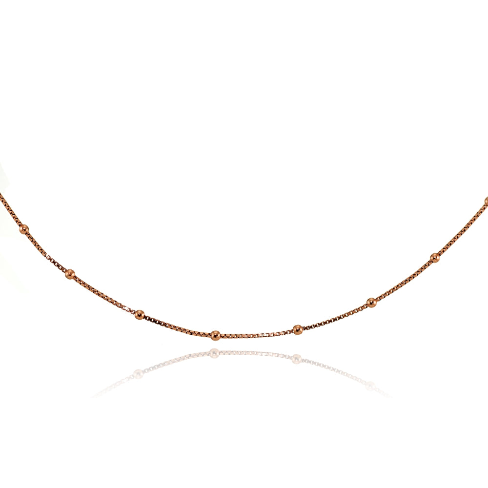 Rose Gold Flashed Sterling Silver Italian Box Chain with Station Beads Dainty Choker Necklace-3