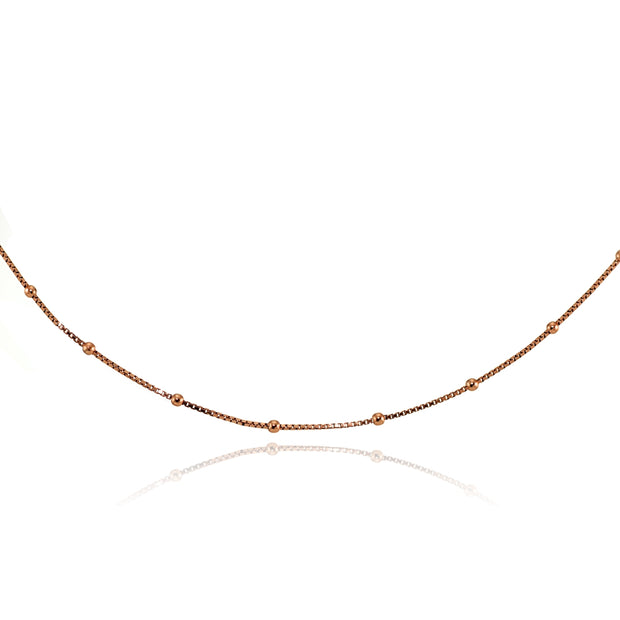 Rose Gold Flashed Sterling Silver Italian Box Chain with Station Beads Dainty Choker Necklace